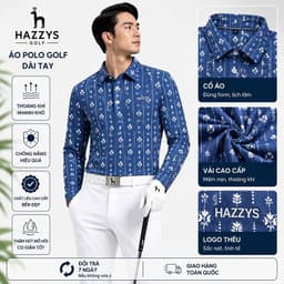 Áo Polo Golf Nam Dài Tay HAZZYS Họa Tiết Hoa Cao Cấp Thoáng Khí Co Giãn Tốt Form Golf Lịch Lãm 8