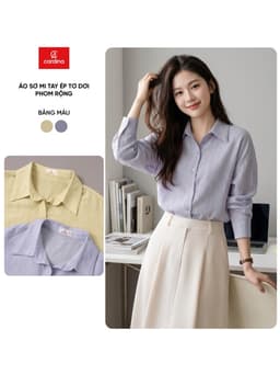 Áo sơ mi nữ CARDINA chất liệu tơ ép dài tay cổ đức phom rộng 6ASD01 1