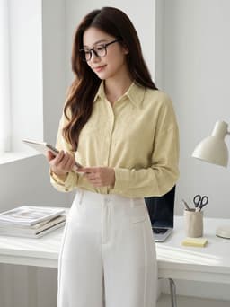 Áo sơ mi nữ CARDINA chất liệu tơ ép dài tay cổ đức phom rộng 6ASD01 5