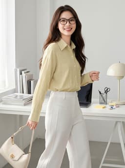 Áo sơ mi nữ CARDINA chất liệu tơ ép dài tay cổ đức phom rộng 6ASD01 7