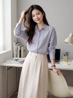 Áo sơ mi nữ CARDINA chất liệu tơ ép dài tay cổ đức phom rộng 6ASD01 8