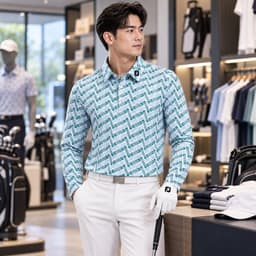 Áo Polo Golf Nam Dài Tay FJ Họa Tiết Hoa Cao Cấp Thoáng Khí Co Giãn Tốt Form Golf Lịch Lãm 3