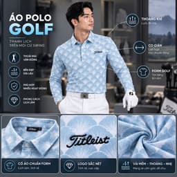 Áo Polo Golf Nam Dài Tay Titleist Họa Tiết Hoa Cao Cấp Thoáng Khí Co Giãn Tốt Form Golf Lịch Lãm 3