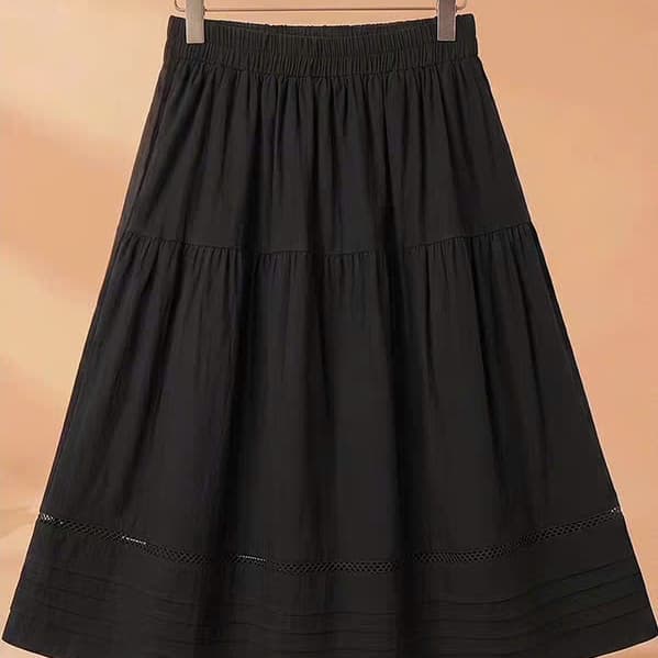 MẬP STYLE (47-90 KG) CHÂN VÁY MÂY ĐEN, CHẤT TƠ NHĂN, LƯNG THUN, LƯNG CAO, FORM MAY TẦNG DỄ MẶC