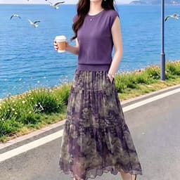 (47-90 KG) CHÂN VÁY TÍM VIOLET, CHẤT LỤA IN MAY 2 LỚP, LƯNG THUN LƯNG CAO, FORM BỒNG VÀ XÒE DỄ MẶC 7