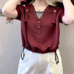 MẬP STYLE (47-90 KG) ÁO CHERRY DÂY RÚT, CHẤT VÂN MÂY PHỐI SỌC, FORM TRỄ VAI, TRẺ TRUNG 5