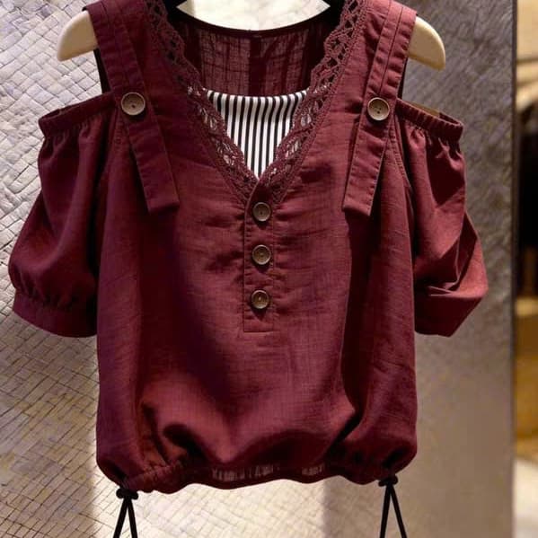 MẬP STYLE (47-90 KG) ÁO CHERRY DÂY RÚT, CHẤT VÂN MÂY PHỐI SỌC, FORM TRỄ VAI, TRẺ TRUNG