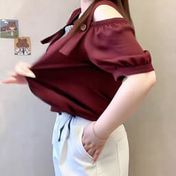 MẬP STYLE (47-90 KG) ÁO CHERRY DÂY RÚT, CHẤT VÂN MÂY PHỐI SỌC, FORM TRỄ VAI, TRẺ TRUNG 4