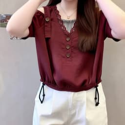 MẬP STYLE (47-90 KG) ÁO CHERRY DÂY RÚT, CHẤT VÂN MÂY PHỐI SỌC, FORM TRỄ VAI, TRẺ TRUNG 3