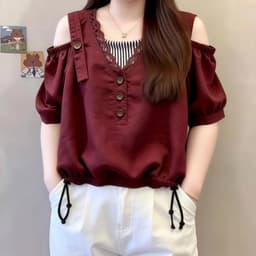 MẬP STYLE (47-90 KG) ÁO CHERRY DÂY RÚT, CHẤT VÂN MÂY PHỐI SỌC, FORM TRỄ VAI, TRẺ TRUNG 2