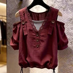 MẬP STYLE (47-90 KG) ÁO CHERRY DÂY RÚT, CHẤT VÂN MÂY PHỐI SỌC, FORM TRỄ VAI, TRẺ TRUNG 7