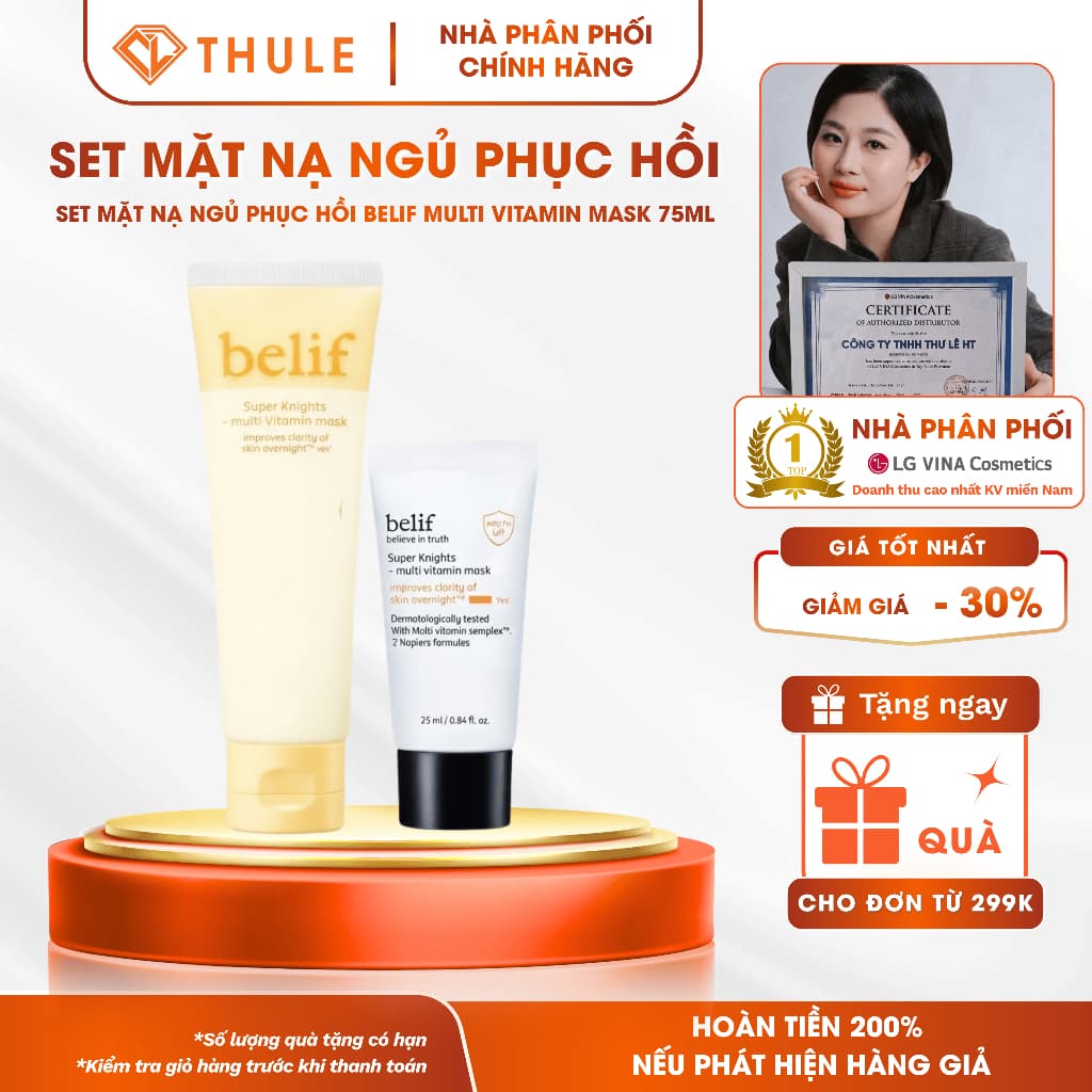 Set Mặt Nạ Ngủ Phục Hồi Belif Super Knights Multi Vitamin Mask 50ml + 25ml, Dưỡng Sáng, Cấp Ẩm Qua Đêm