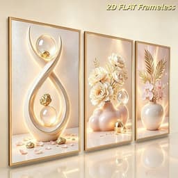 Bộ 3 Tranh Treo Tường 3D Màu Kem Vàng Ánh Kim Phong Cách Hiện Đại Sang Trọng Trang Trí Phòng Khách Phòng Ngủ 2