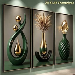 Bộ 3 Tranh Treo Tường 3D Màu Kem Vàng Ánh Kim Phong Cách Hiện Đại Sang Trọng Trang Trí Phòng Khách Phòng Ngủ 3
