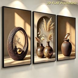 Bộ 3 Tranh Treo Tường 3D Màu Kem Vàng Ánh Kim Phong Cách Hiện Đại Sang Trọng Trang Trí Phòng Khách Phòng Ngủ 4