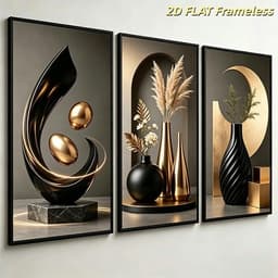 Bộ 3 Tranh Treo Tường 3D Màu Kem Vàng Ánh Kim Phong Cách Hiện Đại Sang Trọng Trang Trí Phòng Khách Phòng Ngủ 5
