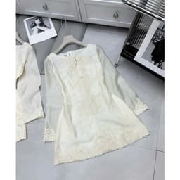 Váy tay dài phối ren thêu ngực thắt nơ eo sang trọng, đầm cổ V viền ren dáng ngắn xòe tiểu thư TUMY Design HM-138 7
