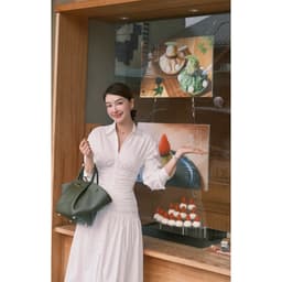 Đầm Sơ Mi Dáng Dài Nhún Eo 2 Lớp Chất Kaki Lạnh MACI MCVVATR0410 Thời Trang Nữ Thiết Kế Độc Quyền 7