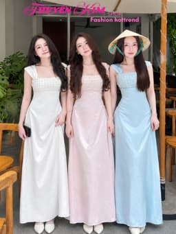 Đầm váy dài, Đầm 2 dây mocking eo chất Lụa Tô Châu Ánh Nhung phối Kim Sa lấp lánh dáng dài_QCMK 1