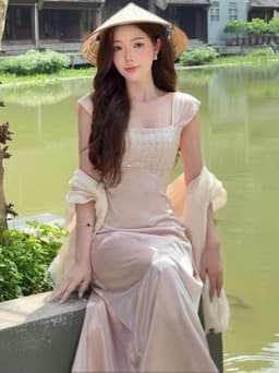 Đầm váy dài, Đầm 2 dây mocking eo chất Lụa Tô Châu Ánh Nhung phối Kim Sa lấp lánh dáng dài_QCMK 5