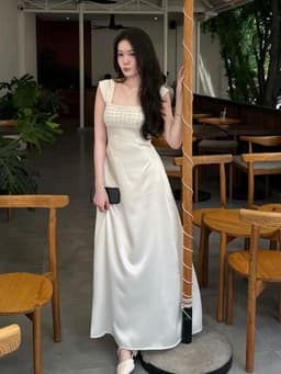 Đầm váy dài, Đầm 2 dây mocking eo chất Lụa Tô Châu Ánh Nhung phối Kim Sa lấp lánh dáng dài_QCMK 8