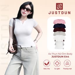 Áo Thun Nữ Ôm Body JUSTDUN E44 – Cổ Trụ Tàu Tay Ngắn, Vải Cotton Mềm Mịn Co Giãn 4 Chiều, Thoáng Mát 1