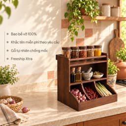 Kệ gỗ đa năng 7COOKS để gia vị, trà cà phê và đồ dùng nhà bếp, miễn phí khắc tên theo yêu cầu 2