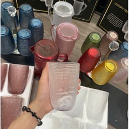 Bộ 6 cốc thủy tinh CRISTA vân lưới dập nổi 420ml – Mix 6 màu cao cấp .Set 6 ly thủy tinh CRISTA 420ml vân lưới dập nổi 3