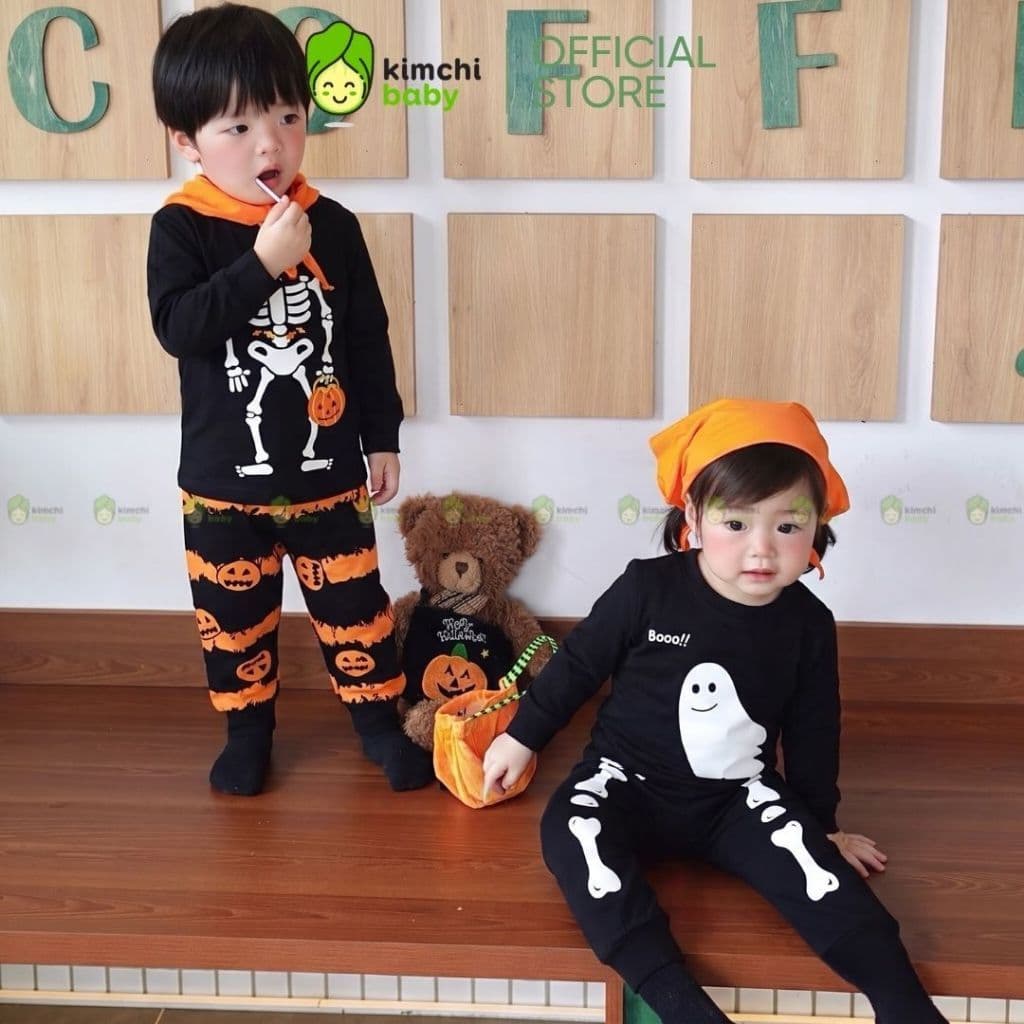 [BÉ 10-29KG] Bộ Halloween Dài Tay Cho Bé Trai, Bé Gái KIMCHIBABY Vải Cotton 4C Cao Cấp Phiên Bản Giới Hạn MKMTD2240