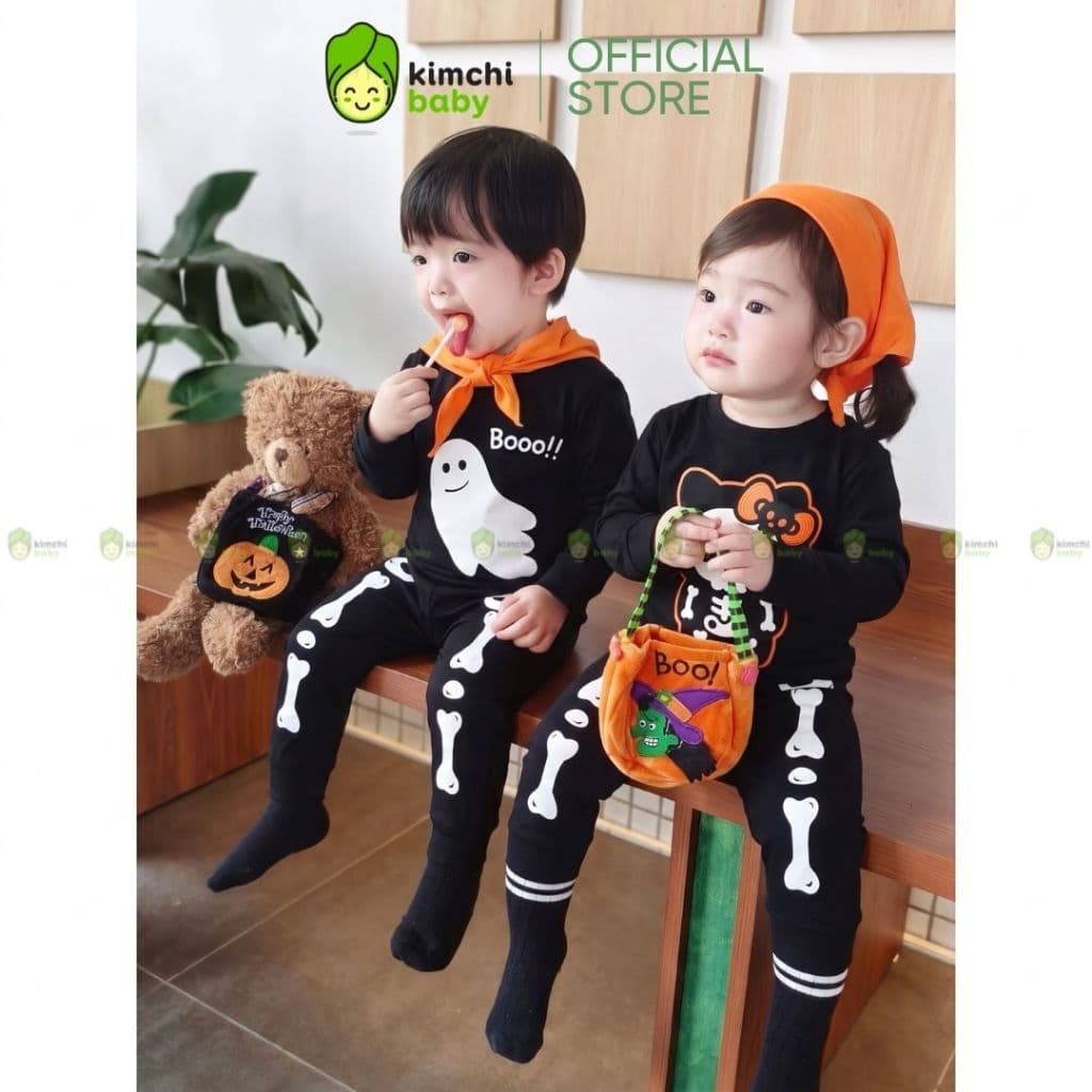 [BÉ 10-29KG] Đồ Bộ Dài Tay Cho Bé Trai, Bé Gái KIMCHIBABY Vải Cotton Cao Cấp 190gsm Họa Tiết Lễ Hội Halloween MKMTD2240