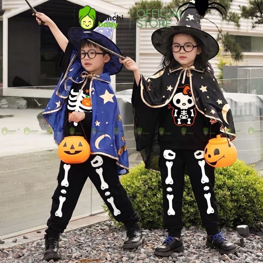 [BÉ 10-29KG] Bộ Dài Tay Cotton 4C Cho Bé Trai, Bé Gái KIMCHIBABY Hoạ Tiết Halloween, Đồ Bộ Cho Bé Mặc Nhà MKMTD2240