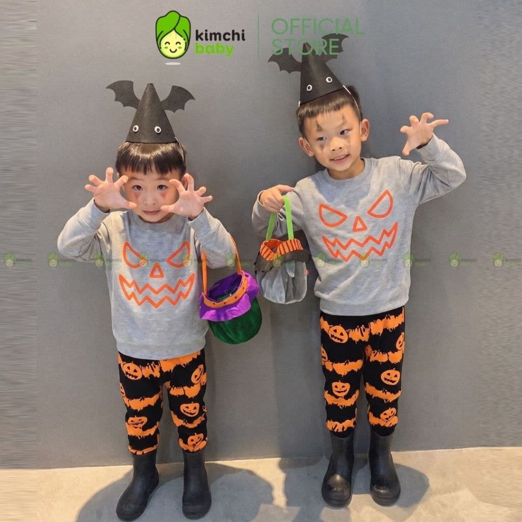 [BÉ 10-29KG] Bộ Dài Tay Cotton 4C Cho Bé Trai, Bé Gái KIMCHIBABY Hoạ Tiết Halloween, Đồ Bộ Cho Bé Mặc Nhà MKMTD2240