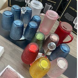 Bộ 6 cốc thủy tinh CRISTA vân lưới dập nổi 420ml – Mix 6 màu cao cấp .Set 6 ly thủy tinh CRISTA 420ml vân lưới dập nổi 7
