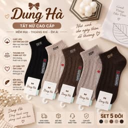 Tất Nữ Cổ Ngắn Châs Cotton  Mềm Mại Hoạ Tiết Mi Nơ Set 5 set 10 Đôi 3