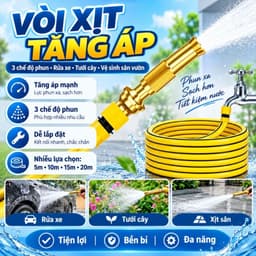 Combo Vòi Xịt Tăng Áp Đầu Đồng Kèm Dây Ống Xịt Nước 5m 10m 15m 20m Chuyên Dụng Tưới Cây Và Rửa Xe 1