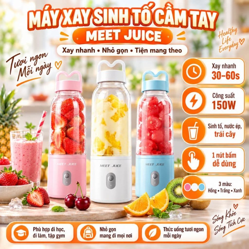 Máy Xay Sinh Tố Cầm Tay MEET JUICE - Máy Say Sinh Tố Mini - Dung tích 500ml Thời Gian Xay Chỉ 30-60s