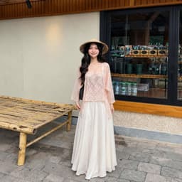 Set Váy Tiểu Thư Áo Ren Babydoll Phối Choàng Tay Lỡ Mềm Và Chân Váy Lụa Ngắn Dịu Dàng Kieupham.shop 3