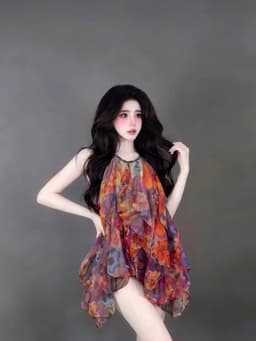 Đầm váy ngắn, Đầm TK chất Voan in Hoa Loang nhiều màu mặc hè dáng ngắn kèm quần đùi chất Umi_QC 2