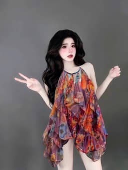 Đầm váy ngắn, Đầm TK chất Voan in Hoa Loang nhiều màu mặc hè dáng ngắn kèm quần đùi chất Umi_QC 7