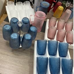Bộ 6 Ly Cốc Thủy Tinh GOCHY 340ML Vân Lưới Dập Nổi Cao Cấp, Cốc Uống Nước Soda-Lime Dày Dặn Sang Trọng Màu Xanh Đỏ 4