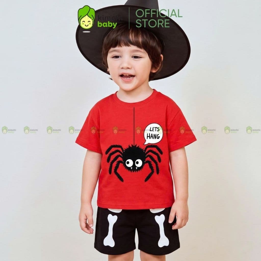 [BÉ 10-25KG] Bộ Quần Áo Bé Gái, Bé Trai KIMCHIBABY Vải Cotton 4C Cao Cấp Hoạ Tiết Halloween, Bộ Cộc Tay Cho Bé HLW601