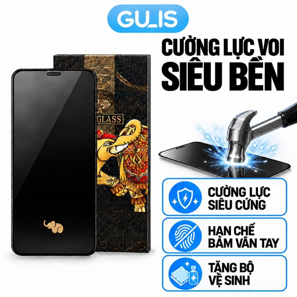 Kính Cường Lực iPhone Voi g Siêu Cứng ip 6-15PROMAX, Cường lục voi trong suốt GULIS