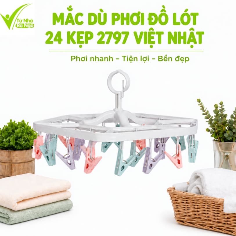 Mắc Dù Phơi Quần Áo 2797 Việt Nhật Lục Giác 24 Kẹp Đa Sắc Xoay 360 Độ Tiết Kiệm Diện Tích GD363