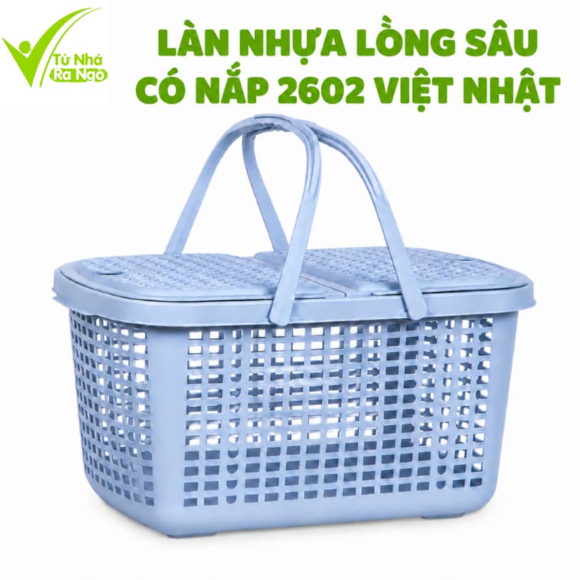 Làn Nhựa Lòng Sâu Có Nắp Đậy 2602 Việt Nhật Quai Xách Chắc Chắn Đựng Đồ Đi Chợ Đa Năng Bền Đẹp GD380