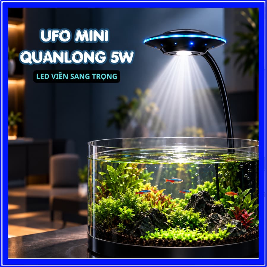 Đèn Kẹp UFO Mini Led Viền QL-V5C QuanLong, Cổng USB Điều Chỉnh 360 Độ, Công Suất 5W Cho Bể Mini