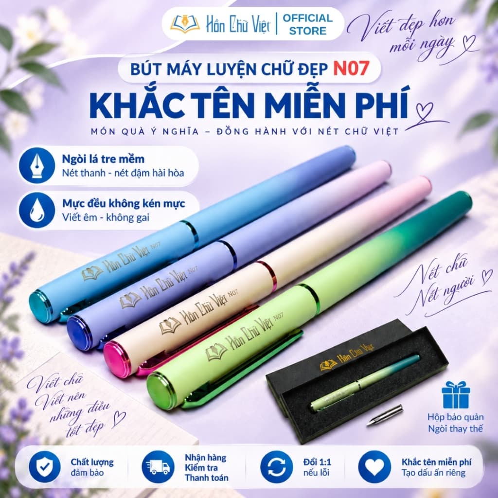 Bút luyện chữ đẹp Hồn Chữ Việt N07, ngòi lá tre mềm dễ dàng tạo nét thanh đậm, bút mực, bút máy