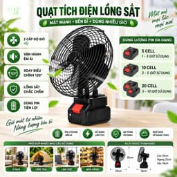 Quạt Tích Điện 2 Chế Độ Gió - Quạt Để Bàn - Pin10 Cell Sử Dụng Liên Tục Nhiều Giờ 1