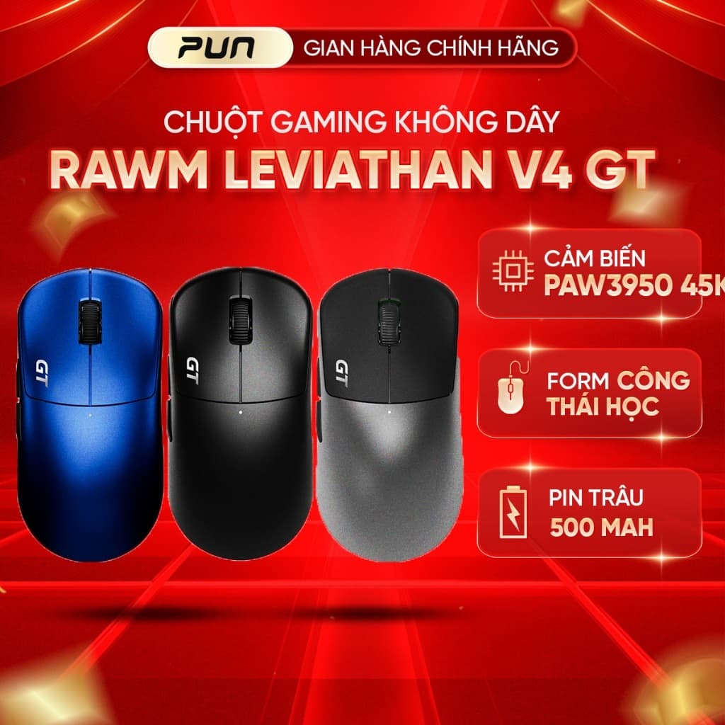 Chuột Gaming Không Dây RAWM Leviathan V4 GT Dual 8K PAW3950 54g Chính Hãng Full VAT