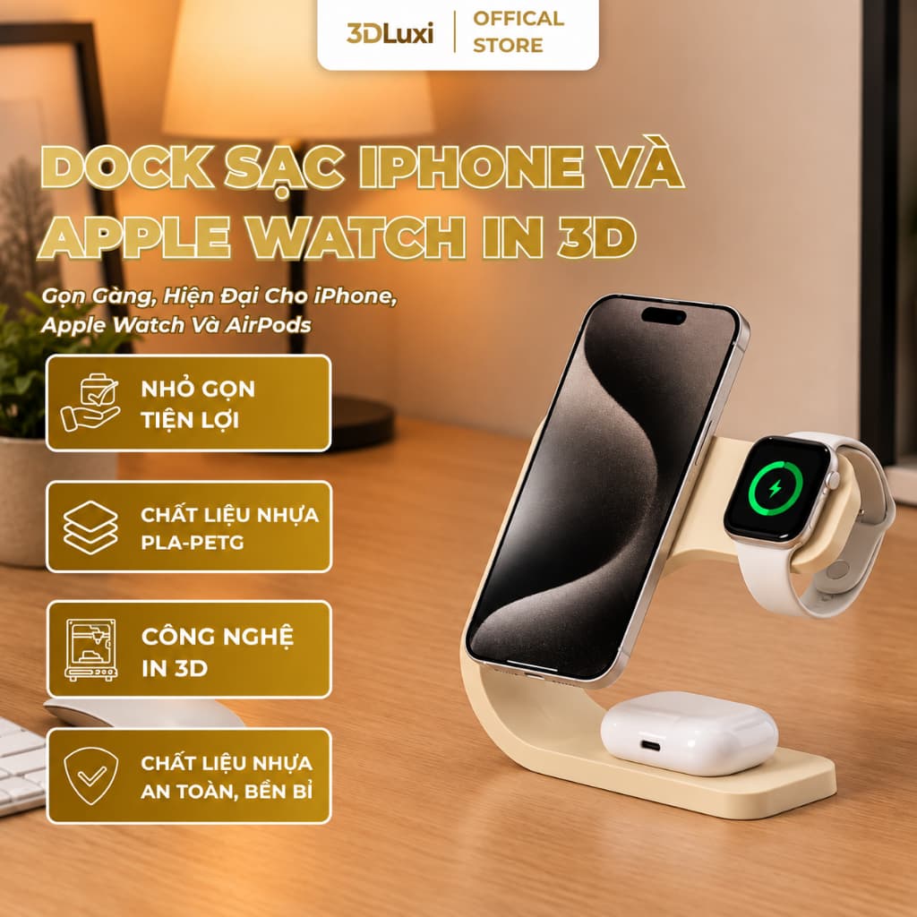 Đế Sạc 2 Trong 1 3DLUXI, Để Sạc Điện Thoại, Đồng Hồ Thông Minh Có chỗ để tại nghe không dây, In Từ Nhựa PLA/PETG An Toàn