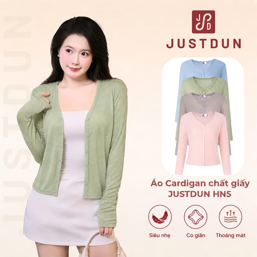 [CÓ CÚC] Áo Khoác Cardigan Nữ Tay Dài JUSTDUN Chất Thun Giấy Mỏng Nhẹ Form Suông Phong Cách Hàn Quốc HN5